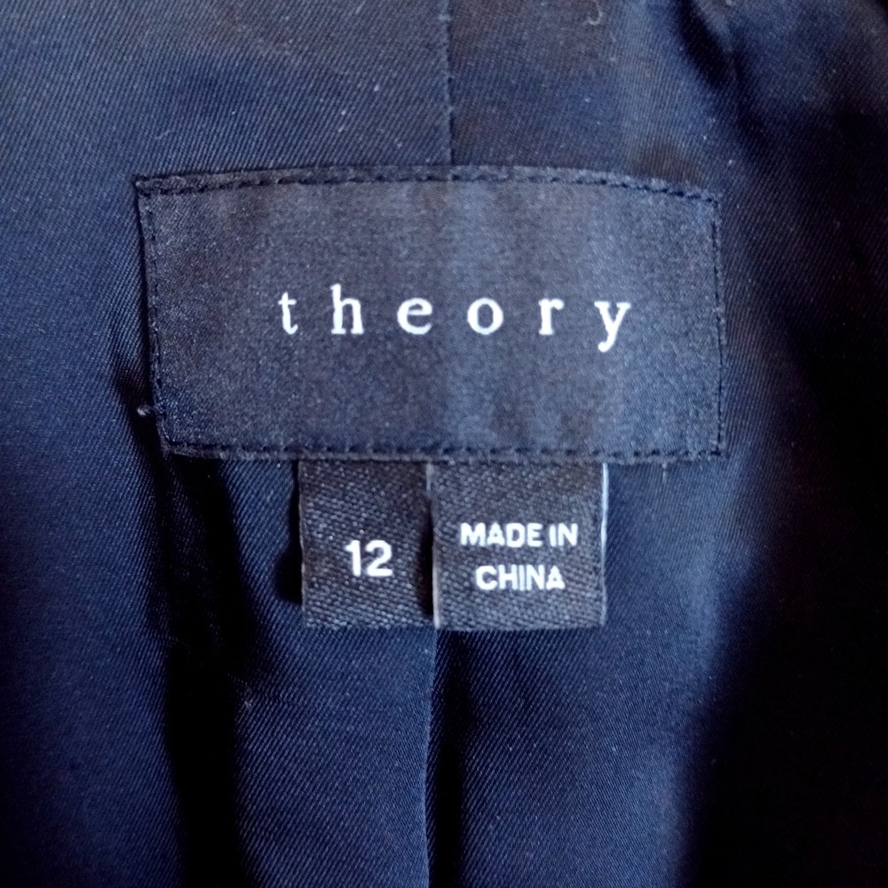 Theory Blazer Womens 12 Black Leather Lamb Trim‎ Open Front Modern Minimalist - Picture 3 of 9
